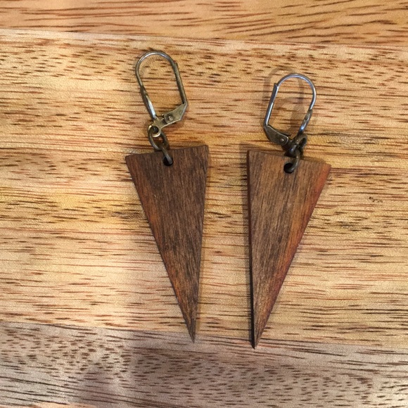 NWT Anthropologie Wood Deco Dagger Earrings - Picture 2 of 5